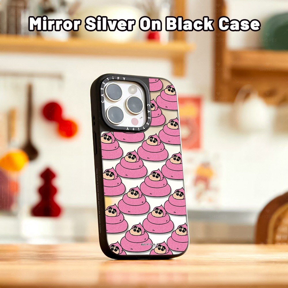 CASETIFY ตลกการ์ตูนน่ารักอะนิเมะ IP Crayon Shinchan Poop กันกระแทกสีดําเงินกระจกเคสโทรศัพท์สําหรับ I