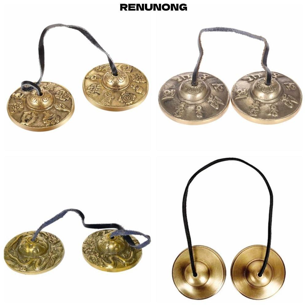 RENUNONG Tingsha Cymbal Bell, Spiritual Healing ทองเหลืองทิเบต Tingsha Cymbals, Handcrafted สัญลักษณ์มงคลแปดสัญลักษณ์สติความลึกลับระฆังทองเหลืองพุทธ