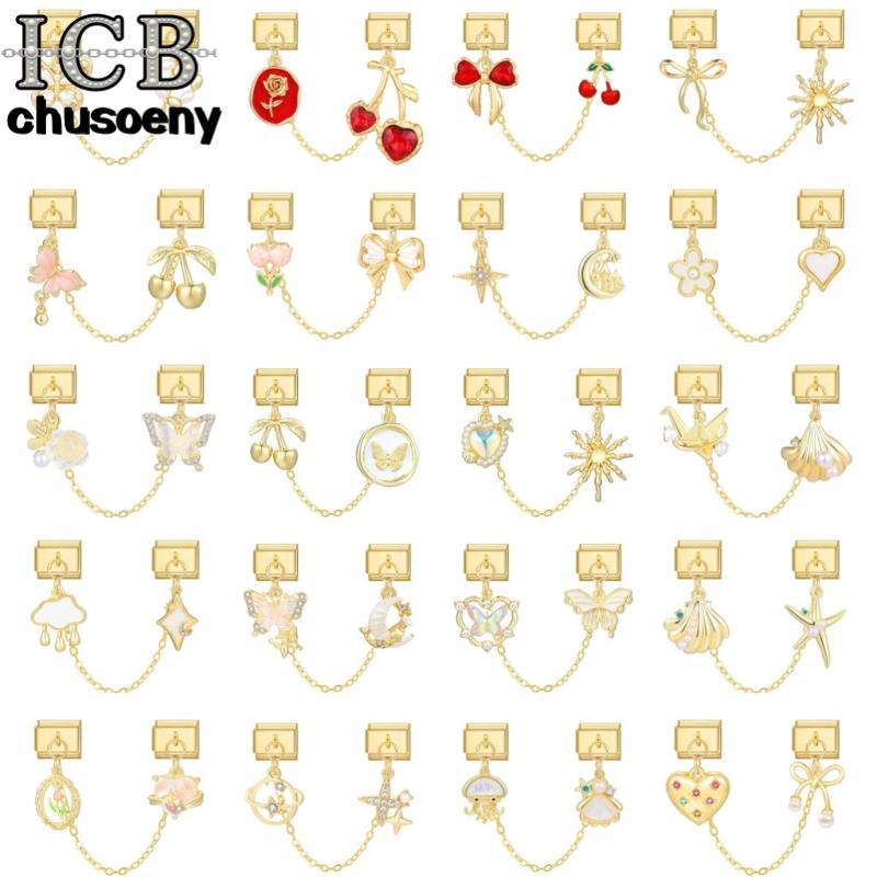 Golden Star Bow สร้อยข้อมือ Charm อิตาเลี่ยน Fit 9 มม. สแตนเลส DIY เครื่องประดับ ทำอุปกรณ์เสริม Retro บุคลิกภาพโมดูลสร้อยข้อมือ