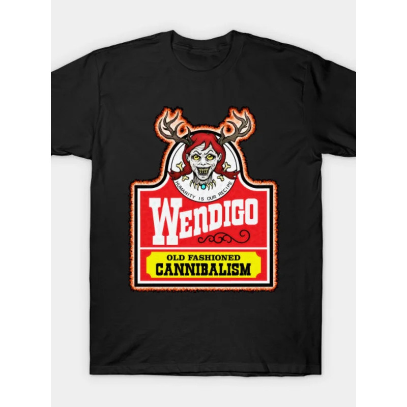 เสื้อยืด Wendigo - "Old Fashioned Cannibalism" เสื้อยืดลำลองผ้าฝ้ายสีดำ