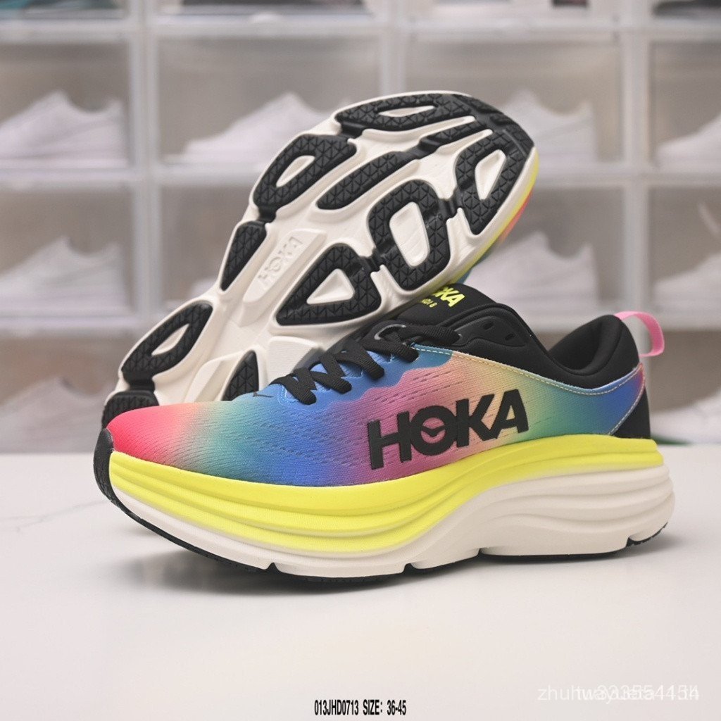 HOKA Bondi 8 ผู้ชายผู้หญิง Shock Absorbing Road รองเท้าวิ่ง,รองเท้ากีฬาลําลอง,Unisex Training Sports