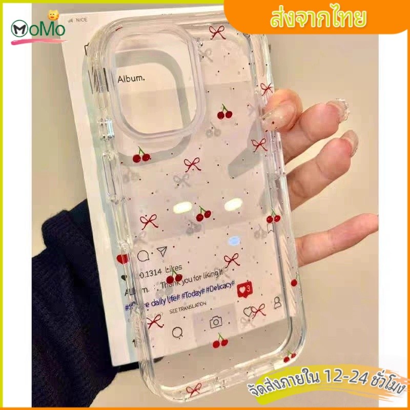 🍒🍒โบว์ เชอร์รี่ เคสไอโฟน15 16 สำหรับ iPhone 11 13 15 14 12 Pro Max 8Plus 7Plus XR 7 8 14 15 Plus X XS Max SE 2020 น่ารัก
