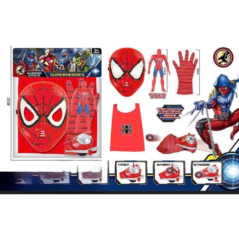 SLL โกดังขายส่ง - ชุดคอสเพลย์สไปเดอร์แมนสุดเท่สําหรับเด็กผู้ชายรวมเสื้อคลุม หน้ากาก ถุงมือ