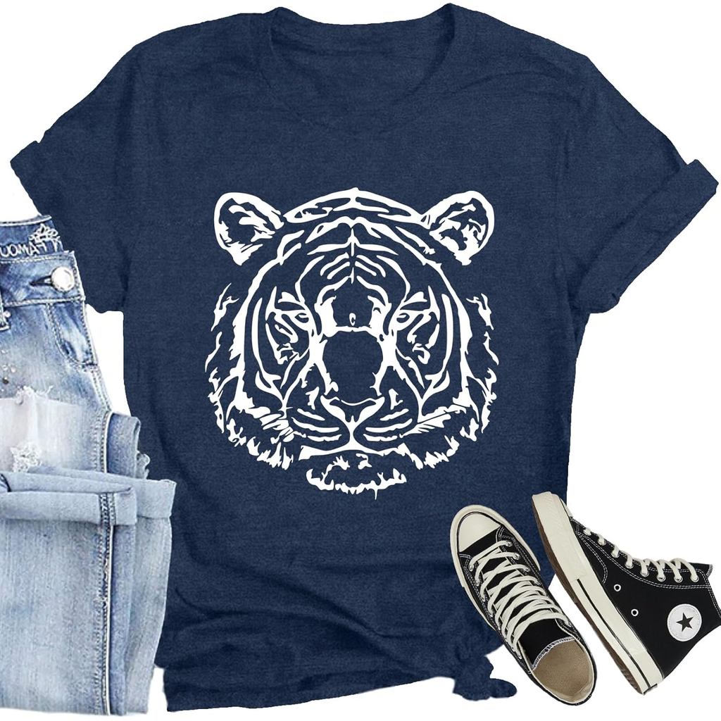 Tiger Shirts for Women Funny Animal Tiger Printed T-Shirts Casual  Jungle Adventure Tee Tops