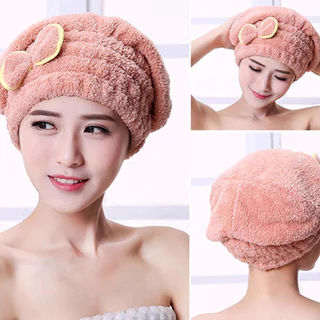 หมวกคลุมผมสำหรับเช็ดผมแห้งเร็ว / ผ้าขนหนูเช็ดผมซึมซับน้ำได้ดีเยี่ยม /หมวกคลุมอาบน้ำสำหรับผมยาว ทำจากผ้าฟลีซปะการังหนา
