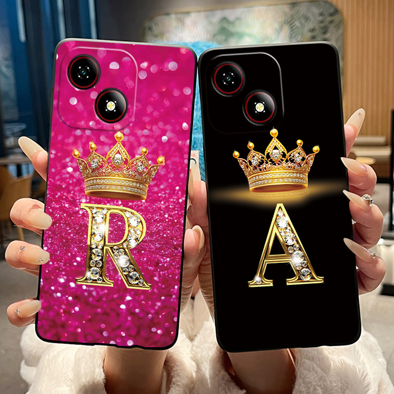 น่ารักและมีสไตล์คู่เคสโทรศัพท์สําหรับ ZTE Blade A35E กันกระแทกนุ่มแฟชั่นมงกุฎเริ่มต้น AZ รูปแบบตัวอักษร Shell