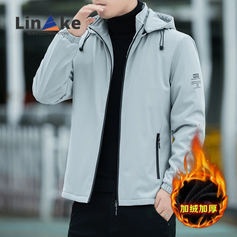 เสื้อแจ็คเก็ต Mens Fleece-Fleece-Fleece Hooded Jacket Youth Jacket Casual Windbreaker Business Style