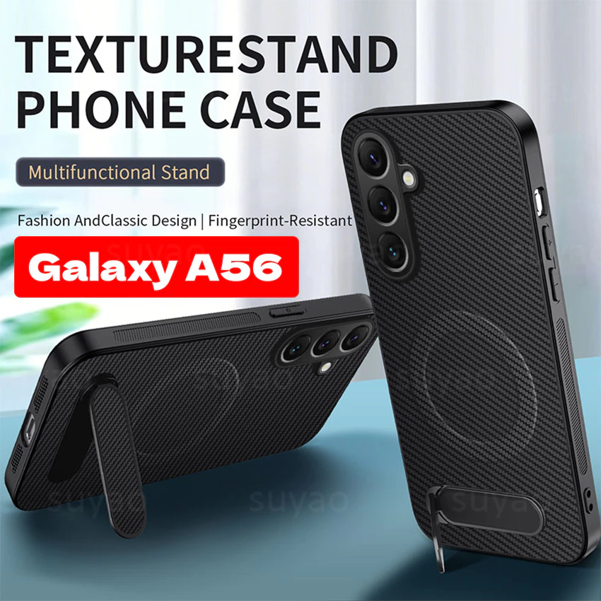 SAMSUNG สําหรับSamsung Galaxy A56 A36 A26 A16 A06 A07 A17 2026 เคสโทรศัพท์วงเล็บคาร์บอนไฟเบอร์ผู้ถือปลอกA55 A35 A25 A15 A05 A05S A37 A27 แม่เหล็กหนังกันกระแทกป้องกันปกหลัง