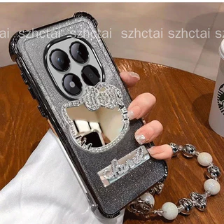 เคสสําหรับ Redmi Note 15 Note 15 Pro Redmi Note 15 Pro Plus สี่มุมเคสโทรศัพท์กันกระแทก 3D น่ารักเพชรแมวกระจกแต่งหน้าวงเล็บพับได้พร้อมสร้อยข้อมือใหม่เคสนุ่ม
