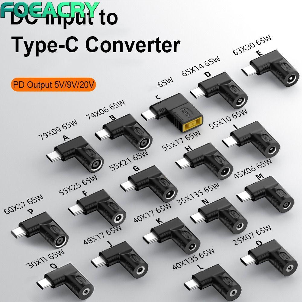 FOEACRY DC to Type C Converter 5v 9v 12v USB C Connector ปลั๊กสี่เหลี่ยม PD 65W สําหรับ //
