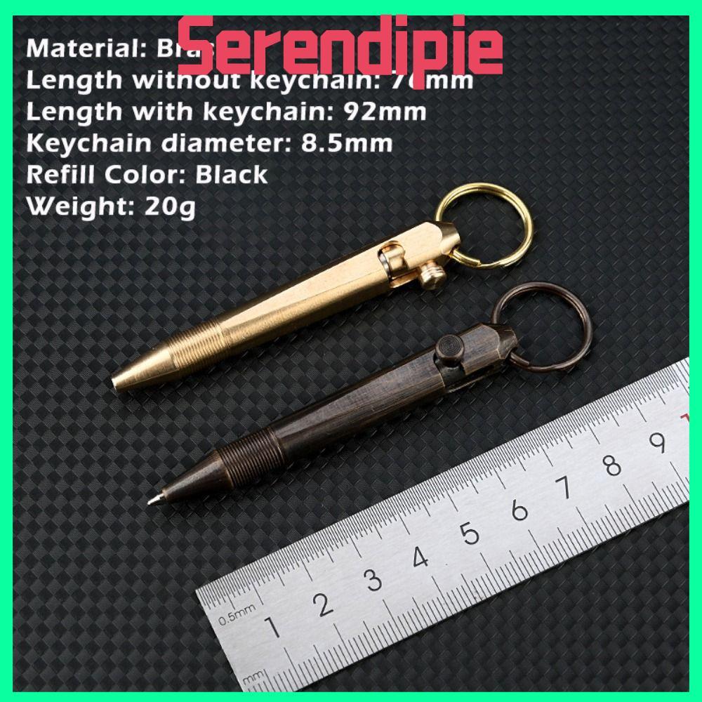 SERENDIPIE Mini Ballpoint Pen, Brass Portable Pocket Pen, with Keychain Gel Pen Travel