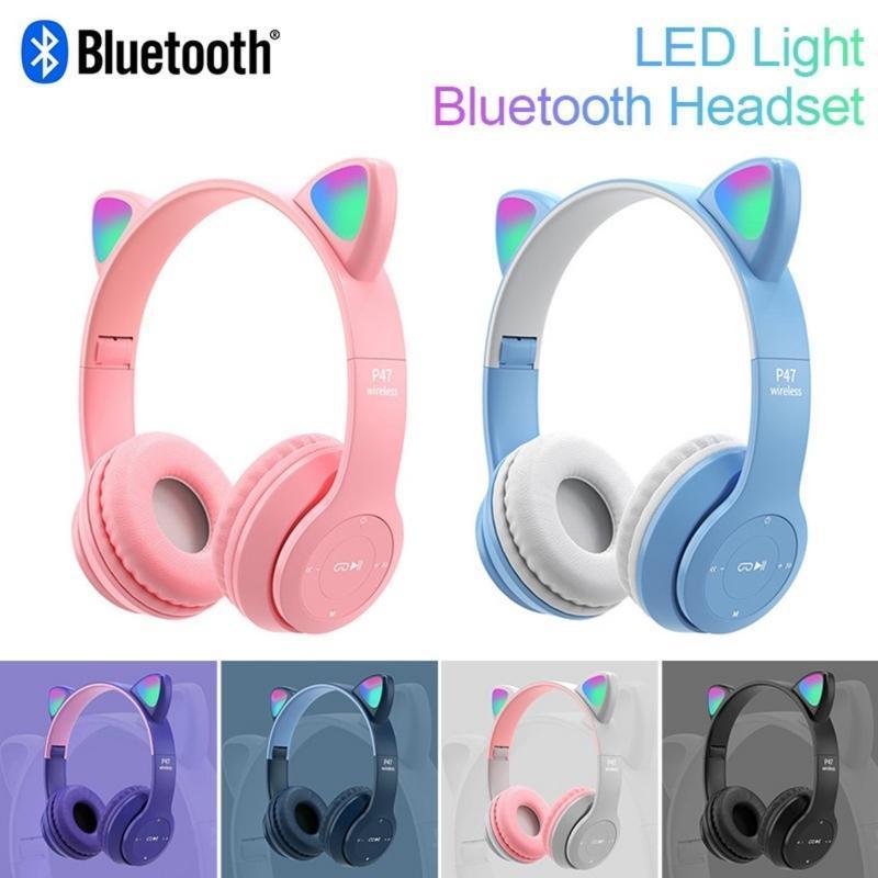 หูฟังบลูทูธไร้สายรุ่นP47MไฟLedหูฟังเกมส์มิ้ง หูฟังหูแมวBluetoothWirelessHeadphoneสนับสนุนTf การ์ด