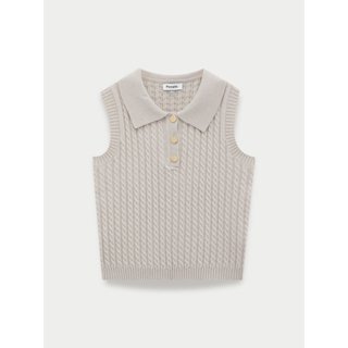 [Pomelo] เสื้อกั๊กไหมพรมแขนกุดมีปกโปโลแต่งสาบกระดุม / Sleeve…