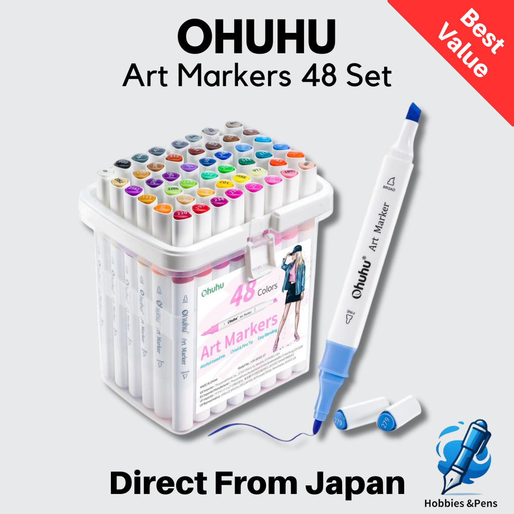 Ohuhu Illustration Markers Set 47 Colors 48 Pieces Dual Tip Marker Pens Pro