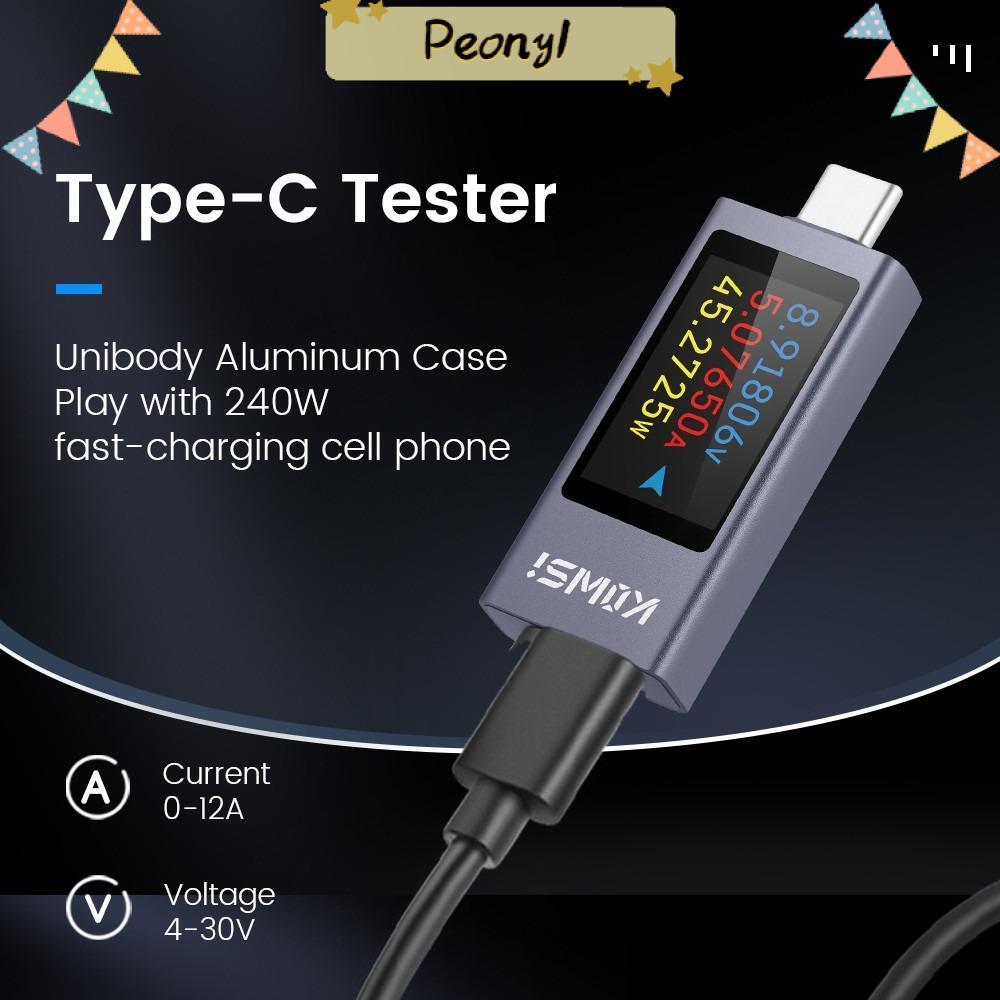 PEONY เครื่องวัดกระแสไฟฟ้าและแรงดันไฟฟ้า, เครื่องทดสอบมิเตอร์ไฟ Type-C PD, จอแสดงผล LCD KWS-2303C คว