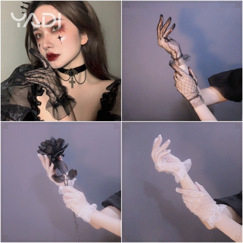 【YADI】พร้อมส่ง ผู้หญิง DIY ✨🌸 ถุงมือลูกไม้ สีขาวดำ สั้น-ยาว ไซส์เด็ก-ผู้ใหญ่ 24-45cm