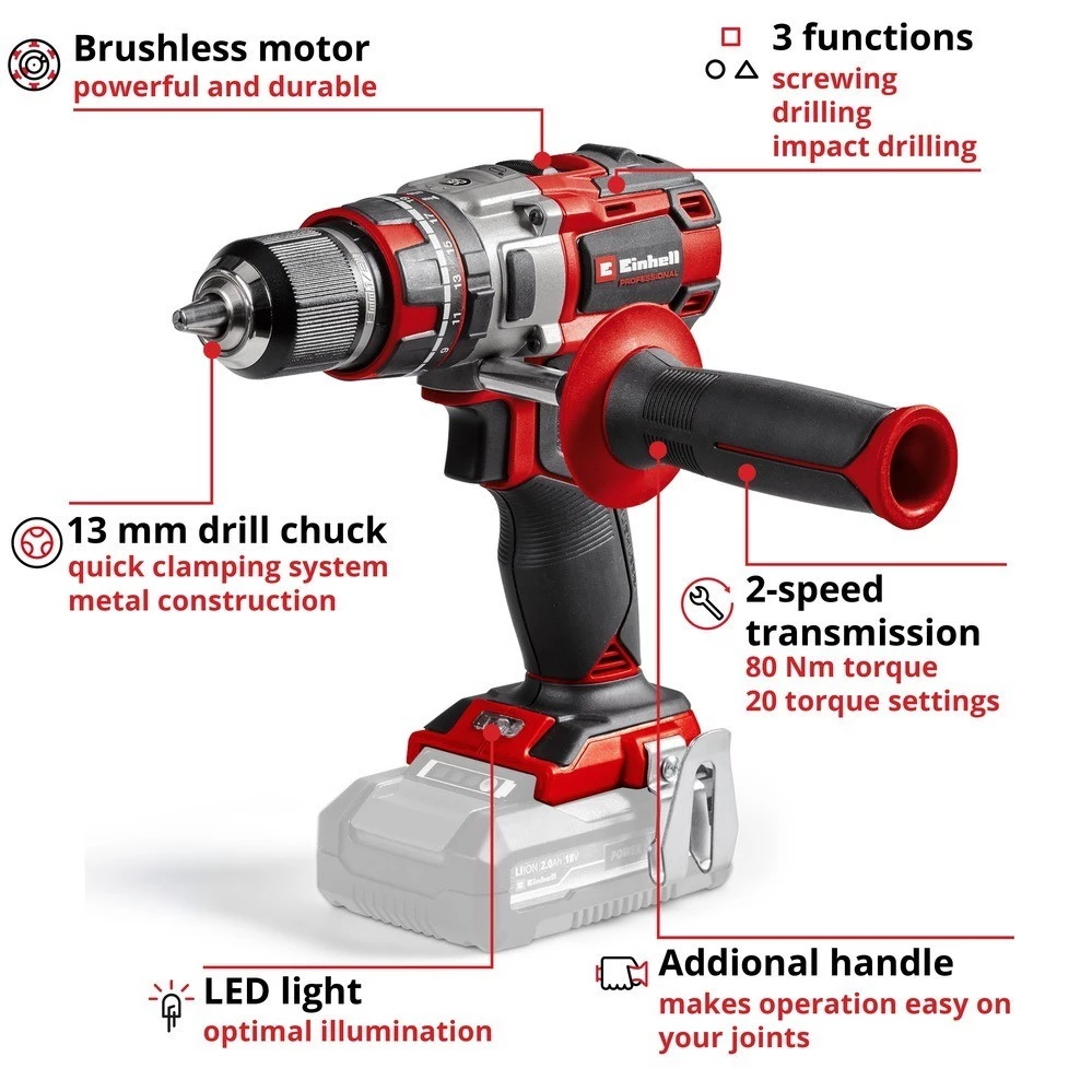 สว่านกระแทกไร้สาย EINHELL TP-CD 18/80 Li-i Brushless เฉพาะเครื่อง A4514305 thumbnail 5