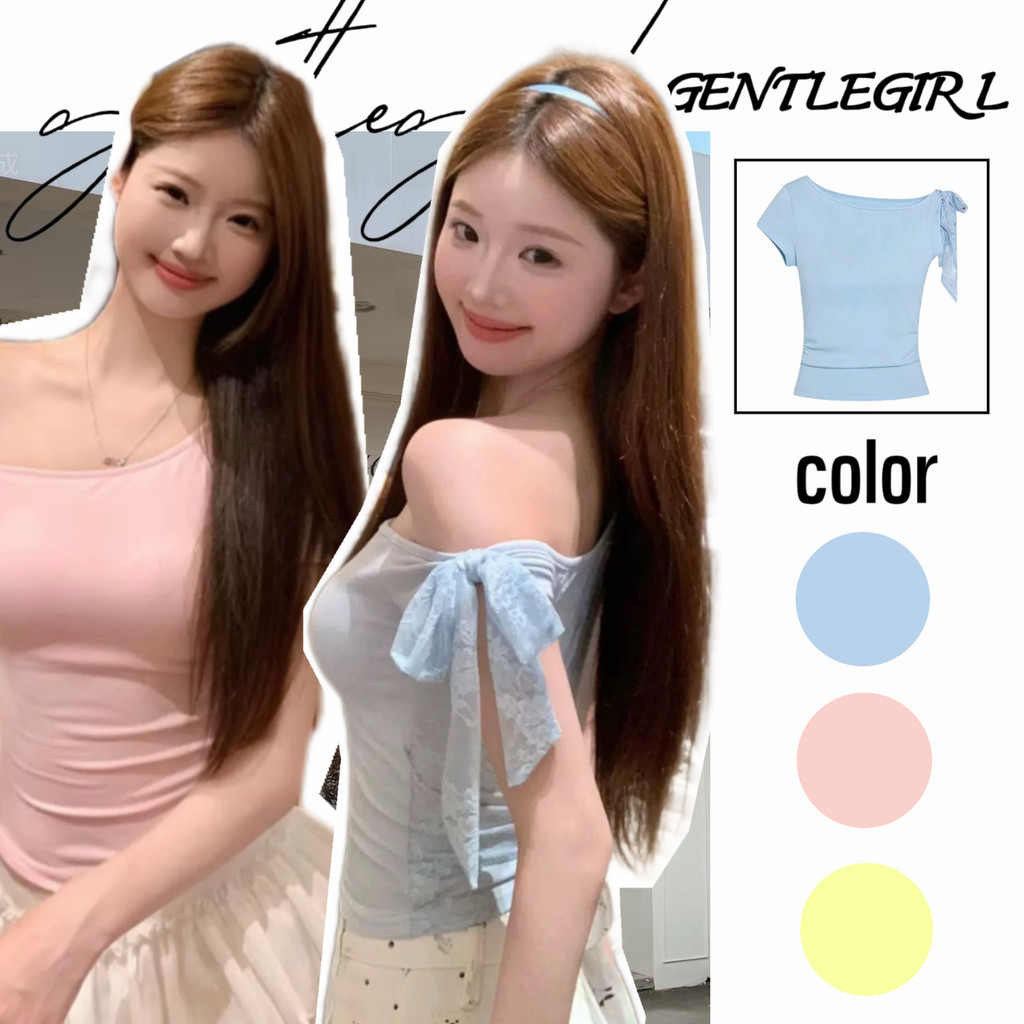 #GG เสื้อครอปสั้นเข้ารูป เปิดไหล่ เซ็กซี่ หวานอมเปรี้ยว มีสไตล์ ราคา ถูกที่สุด ดีลบีเคเค
