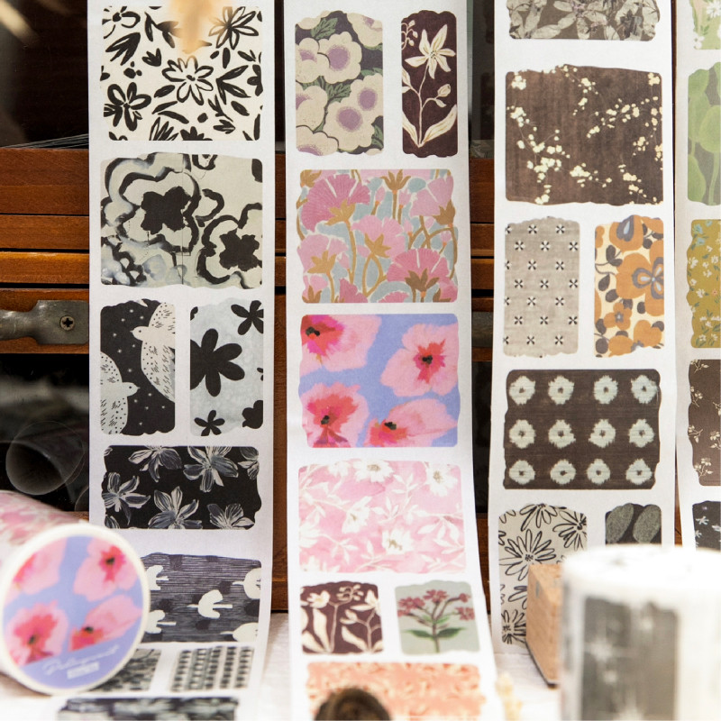 QOUZMO [Empty Mountain Weaving Tales Series] Vintage Floral Die-cut Washi Tape 6 รูปแบบ Washi Paper 25mm/50mm3m DIY Journal Decor