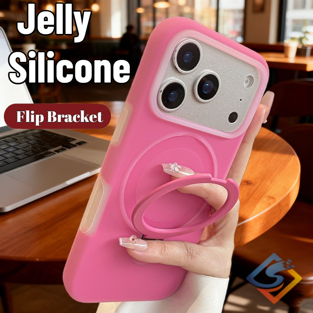 ใหม่ Jelly สีซิลิโคน Flip Bracket เคสโทรศัพท์สําหรับ IPhone 17 Pro Max 13 14 15 16 Pro Max 16plus ปลอกอ่อน 2 in 1 ผู้ถือขาตั้งกันกระแทก