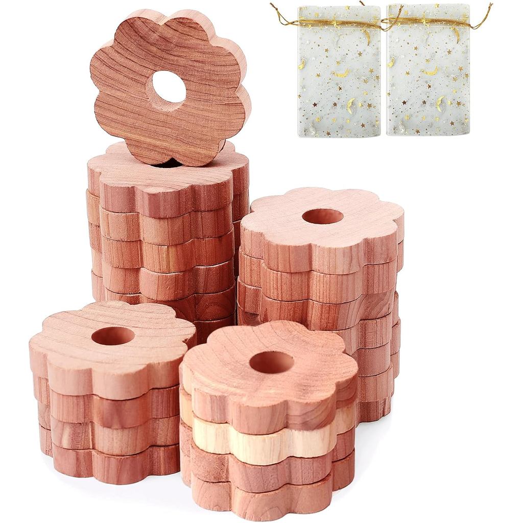 Homode Cedar Blocks สําหรับจัดเก็บเสื้อผ้า, 24 ชิ้นแหวน Cedar Chips สําหรับตู้เสื้อผ้าและลิ้นชัก, Ce