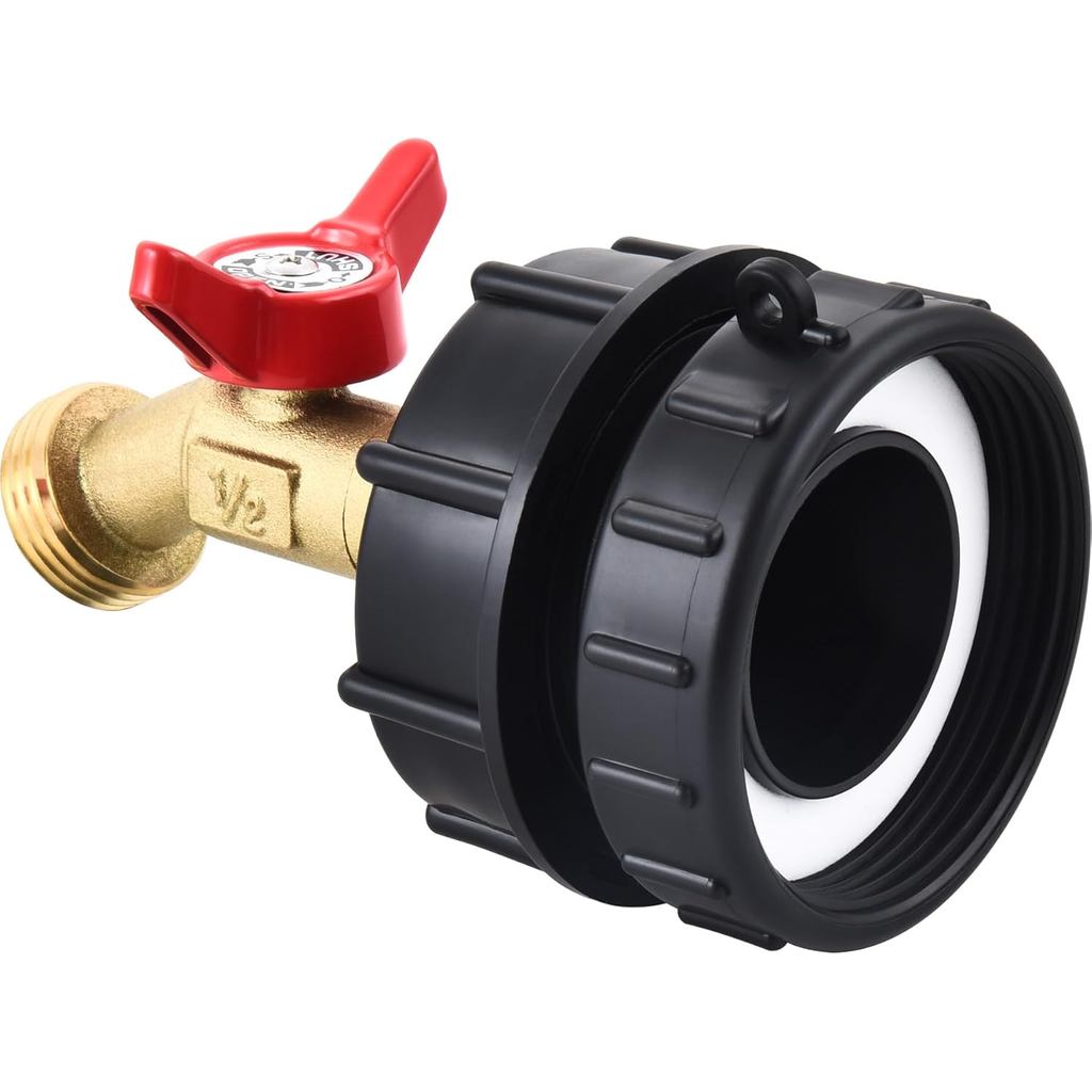 275-330แกลลอน IBC Tote Tank Adapter,2.44" Fine Thread + Garden Hose Valve Faucet,3/4 "GHT Garden Hos