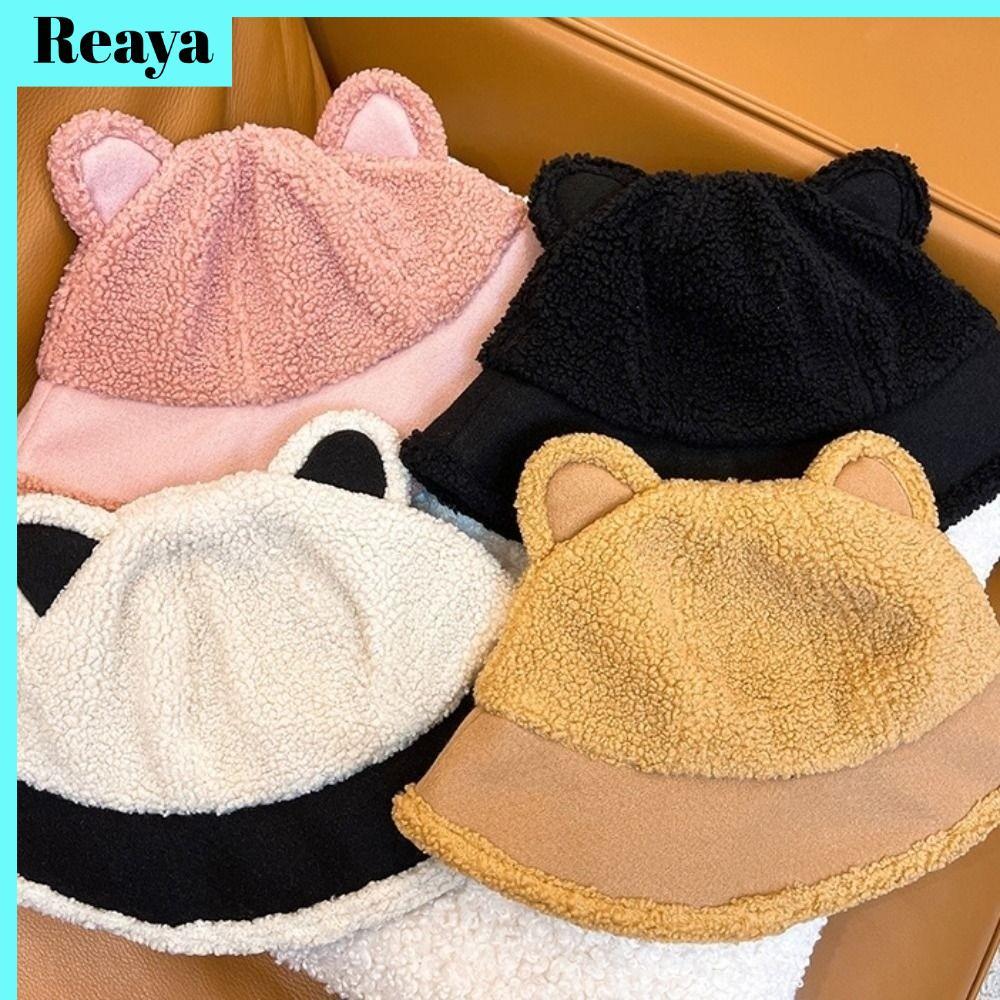 REAYA Winter Bucket Hat, Fluffy Soft Faux Fur หมวกชาวประมง, สไตล์ญี่ปุ่น Warm Windproof หนา Fuzzy Bu