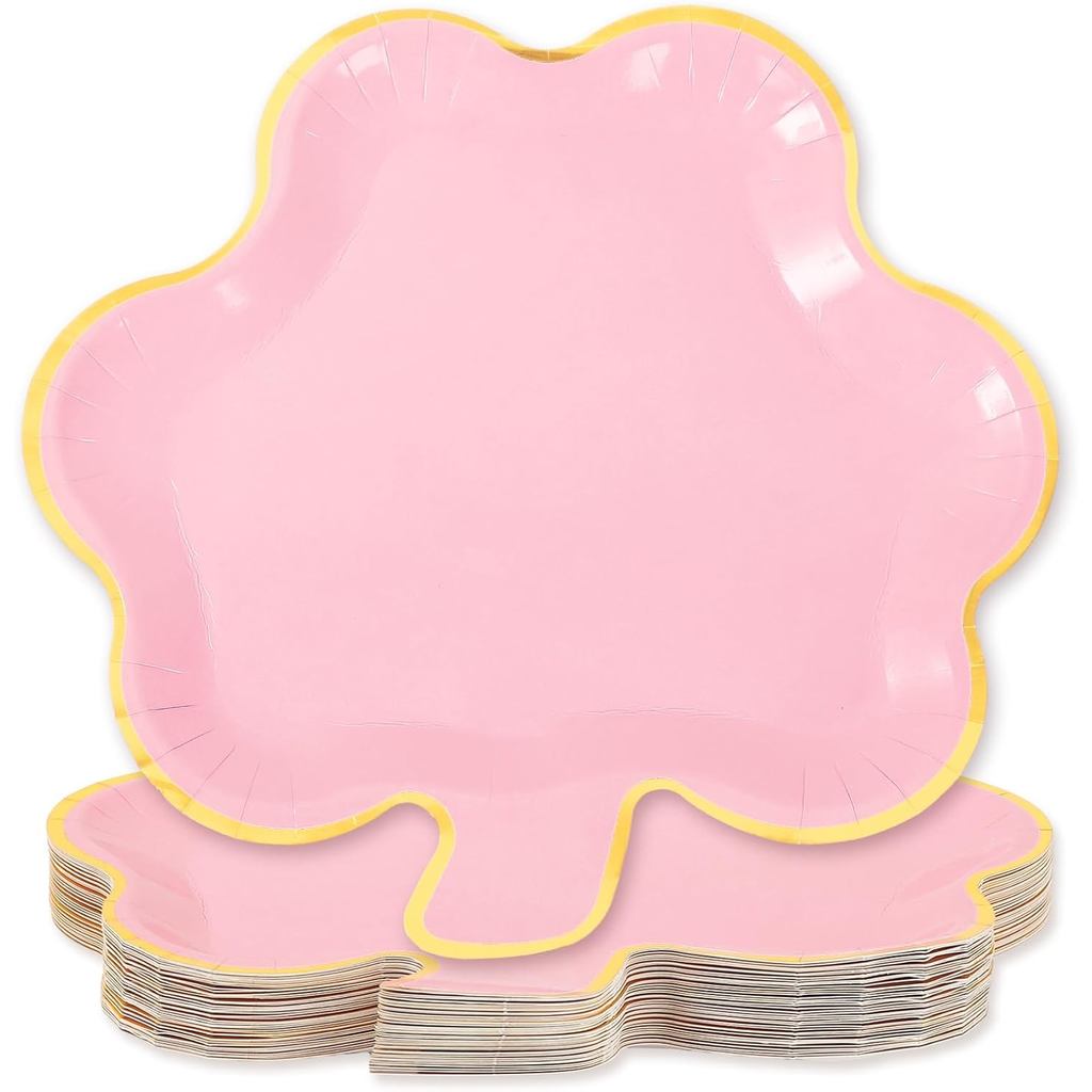 Whaline 40 ชิ้น St. Patricks Day แผ่นกระดาษสีชมพู Shamrock รูปแผ่นทิ้งฟอยล์ทอง Clover แผ่นอาหารเย็นส