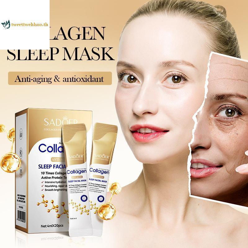 Tweetwehhno SADOER 20pcs 4ml คอลลาเจน Sleeping Facial Masks Face Skincare Moisturizing Brightening F