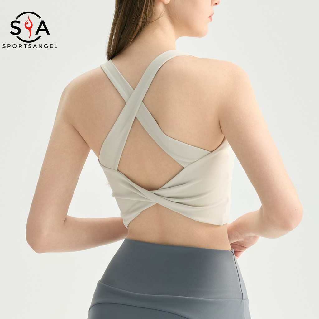 สปอร์ตแองเจิลพร้อมเบาะคงที่ สปอร์ตบรารัดแน่นด้วยสายกว้าง เหมาะสำหรับสวมใส่วิ่งออกกำลังกาย