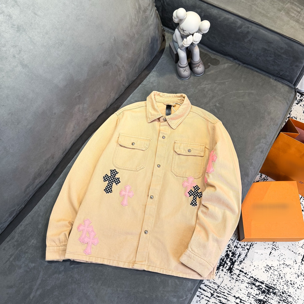 Chrome Hearts Chrome Hearts Chrome Hearts 2026 Cherry Blossom Pink Patch Leather Jacket Unisex