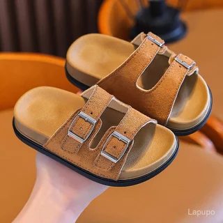 Local Fast Shipping รองเท้าแตะ BIRKENSTOCK เด็ก หนังนิ่ม มีเข็มขัด กันลื่นและสวมใส่ง่าย