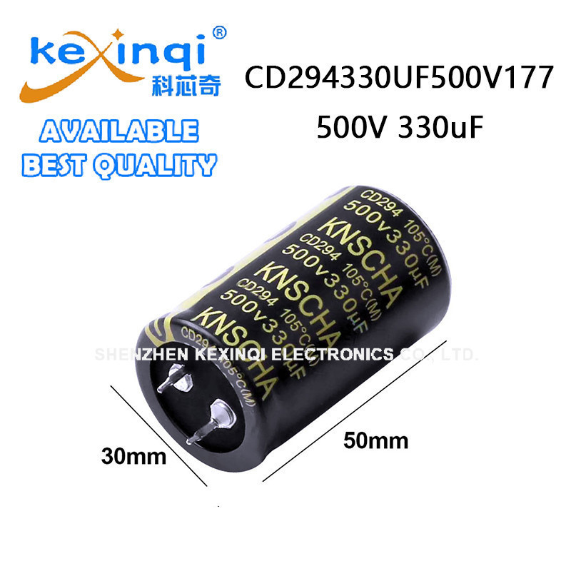 (1 ชิ้น)500V 330uF D30xL50mm 1.18x1.97in CD294330UF500V177 ตัวเก็บประจุอะลูมิเนียม Snap-In