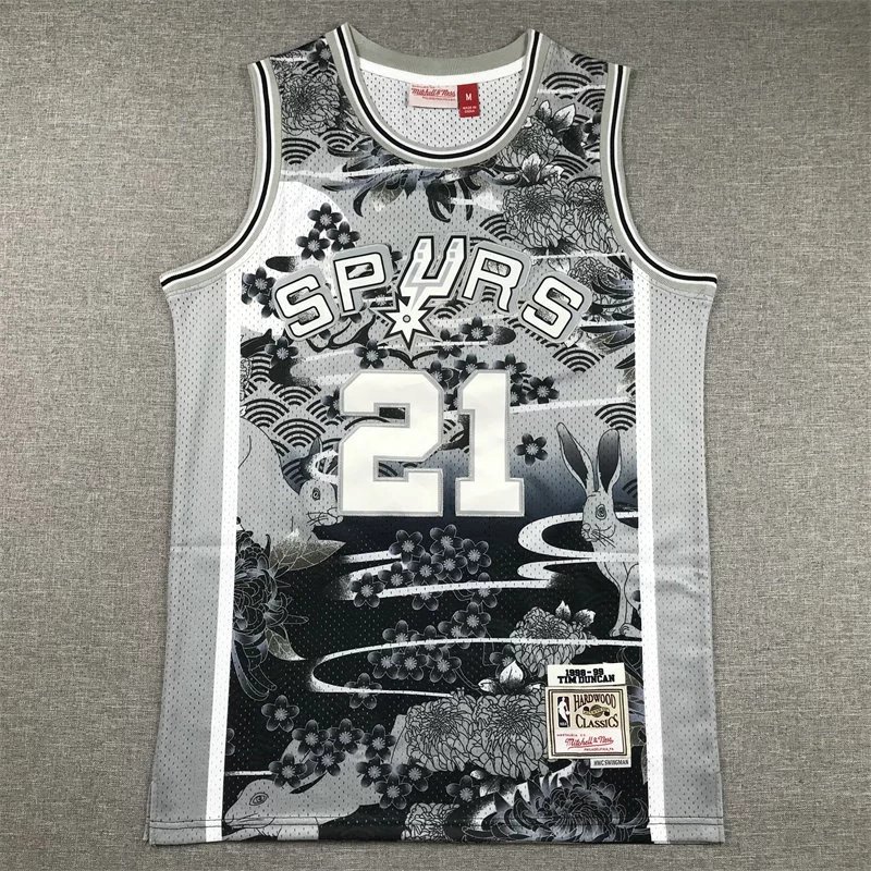 VXLH ปีกระต่าย Edition เสื้อ.Spurs No. 21 DUNCAN ชุดฝึกซ้อมตาข่ายกีฬารุ่น Retro