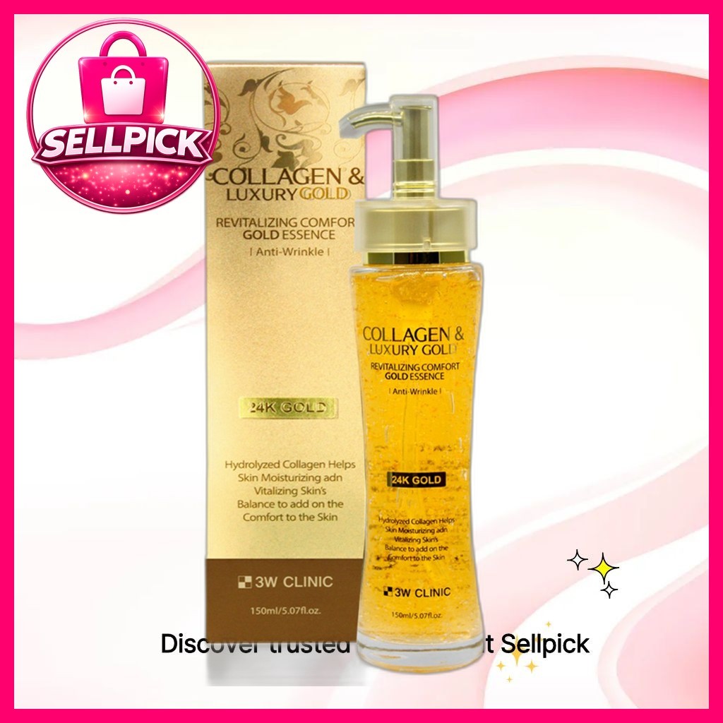 3W CLINIC [คลินิก 3w] Collagen & Luxury Gold Essence, 150ml, 1pc / Korean Essence / Glowy Finish / ข