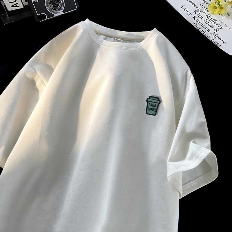 CODPremium 220GSM เสื้อยืดผ้าฝ้าย 100%GXG แขนสั้นพิมพ์สไตล์เรียบง่ายหลวมรอบคอหลวม TopKorea FSI2