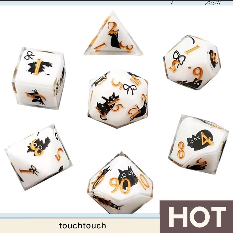 Kawaii Edge DND Dice Set-สําหรับ D& D 5E, 7 ชิ้นสติกเกอร์แมวน่ารัก Polyhedral ลูกเต๋า, Critical Roll