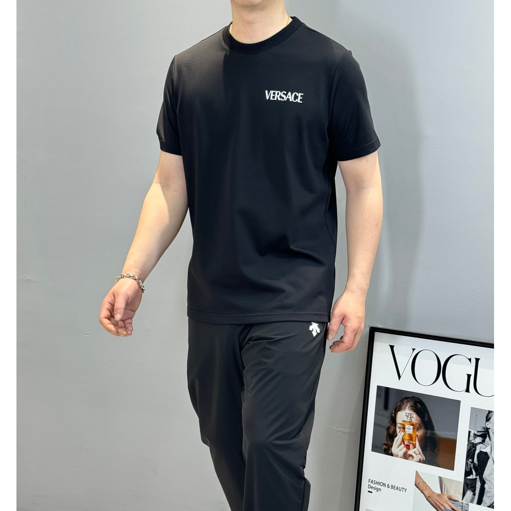 VERSACE พิมพ์เสื้อยืดแขนสั้น สำหรับผู้ชายและผู้หญิง HIGH-END TOP