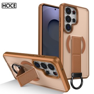 HOCE โปร่งใส Matte ยืดพับผู้ถือแหวนโลหะแม่เหล็กเคสโทรศัพท์สําหรับ Samsung Galaxy S26 S25 S24 S23 Ultra ป้องกัน