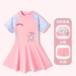 ชุดว่ายน้ําเด็กผู้หญิงแฟชั่นลายการ์ตูนชุดว่ายน้ํา+หมวกว่ายน้…