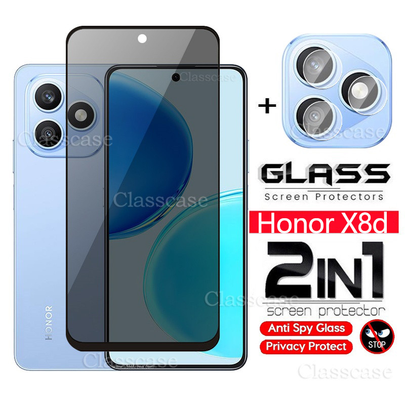 2 IN 1 ตัวป้องกันหน้าจอความเป็นส่วนตัวฟิล์มกระจกนิรภัยสําหรับ Honor X8d X5c Plus X5cPlus X5d X5dPlus HonorX8d X8 d กล้องกลับเลนส์ป้องกันกระจกด้านหน้าฟิล์มป้องกันคลุมทั้งหมด
