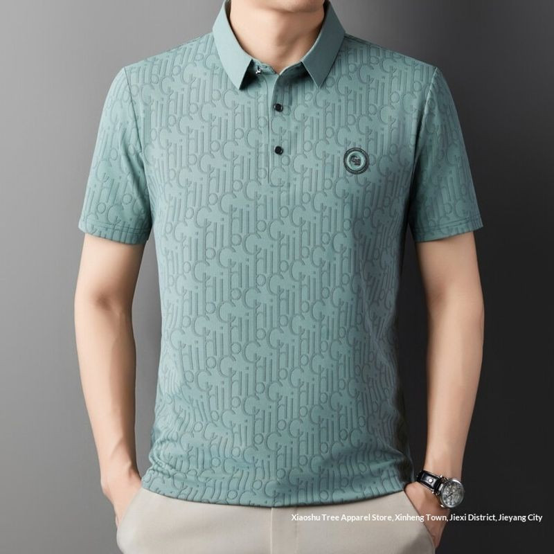 เสื้อโปโลผู้ชายแขนสั้น วัสดุไหมน้ำแข็งสำหรับฤดูร้อน