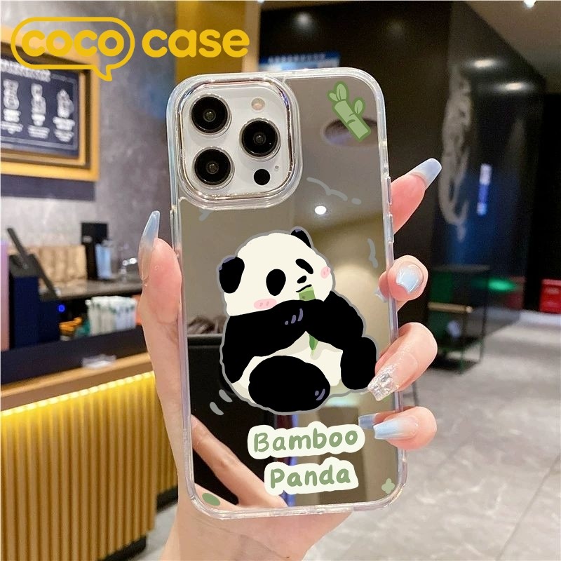 เคสไอโฟนกระจก ลายแพนด้าแค่ครึ่งหน้า น่ารัก ทันสมัย iPhone 17/16/15/14/13/12/11/X/8/7