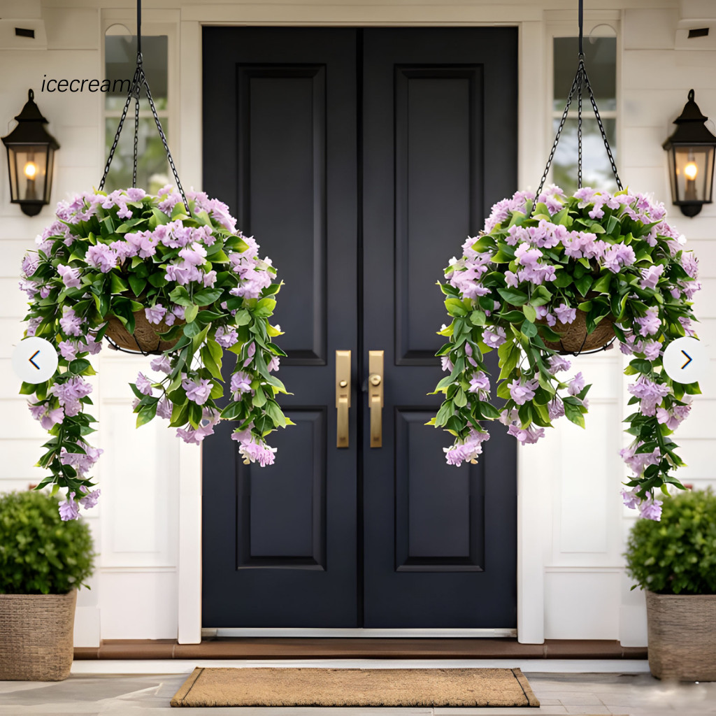 [ICE] ตะกร้าแขวนดอกไม้ตะกร้าดอกไม้ทน UV 15 Faux Crepe Myrtle ตะกร้าแขวน UV ทนดอกไม้ประดิษฐ์กลางแจ้งท