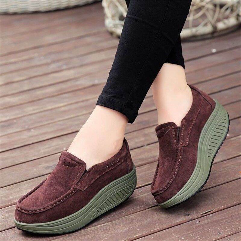 2020 Spring New Rocking Shoes Women's Single-Layer Shoes Slip-on Lazy Platform Shoes Genuine Leather