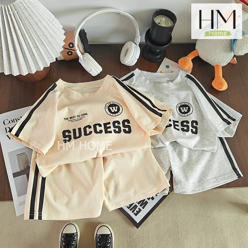 ชุดเซ็ตลำลองเด็ก ชุดเด็กแฟชั่นลายตัวอักษร เซ็ต 2 ชิ้น เสื้อแขนสั้นกางเกงขาสั้น ผ้าcotton ใส่ได้ทั้งเด็กผู้ชายและผู้หญิง