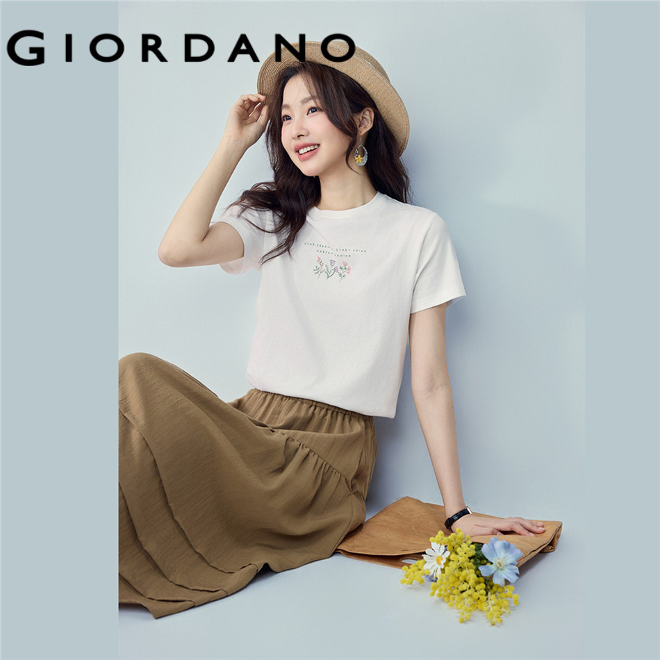Giordano WOMEN เสื้อยืดแขนสั้นพิมพ์ลาย Cotton 100% garden 13394201