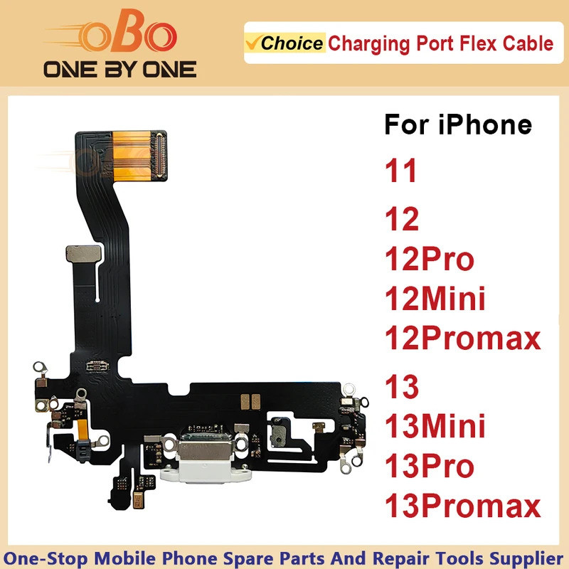 พอร์ตชาร์จ Flex Cable สําหรับ iPhone 11 12 13 Pro Max Mini สีดําสีขาว USB Charger Dock Connector พร้อมซ่อมไมโครโฟน (1PC)