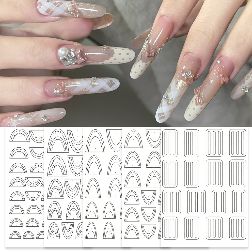 Misscheering Nail art ลายสก๊อตตําแหน่งสติกเกอร์เสริมฝรั่งเศสเหมาะสําหรับร้านทําเล็บสามเณร