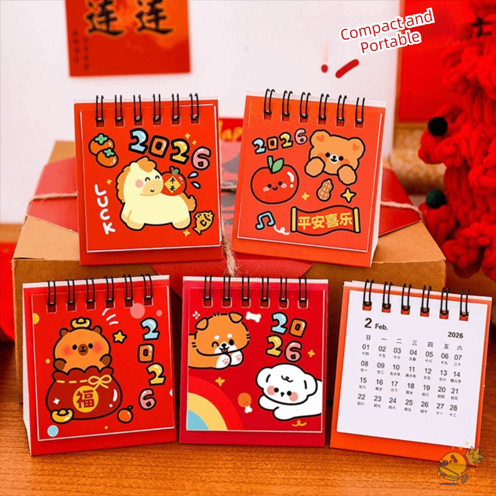 WXDX.TH 2026 ปฏิทินตั้งโต๊ะ, Coil Binding Portable Desktop Calendar, Cute Cartoon Year Daily Planner Gifts